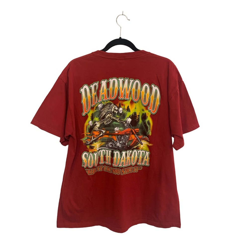 Vintage South Dakota Deadwood Skeleton & Motorbike Graphic T Shirt Mens Size XL